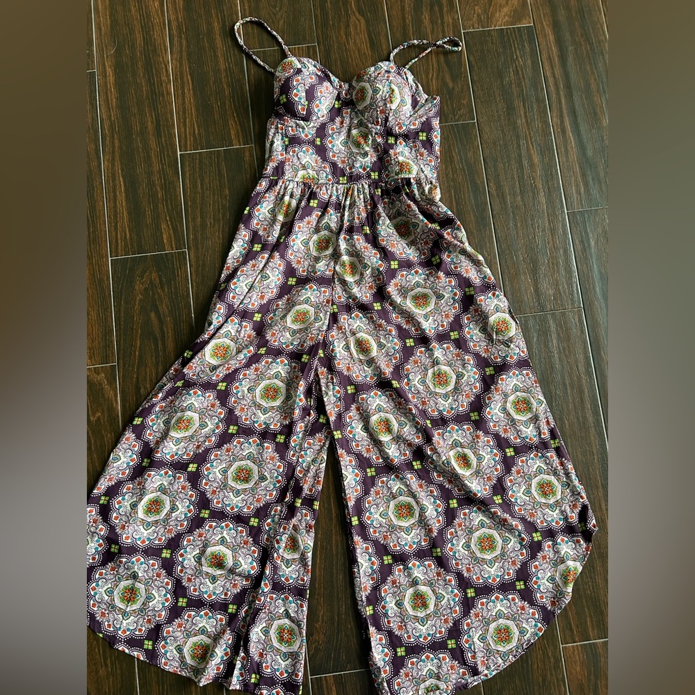 B.O.G collective Wide-Leg Mandala Printed smocked back jumpsuit with pockets NWT